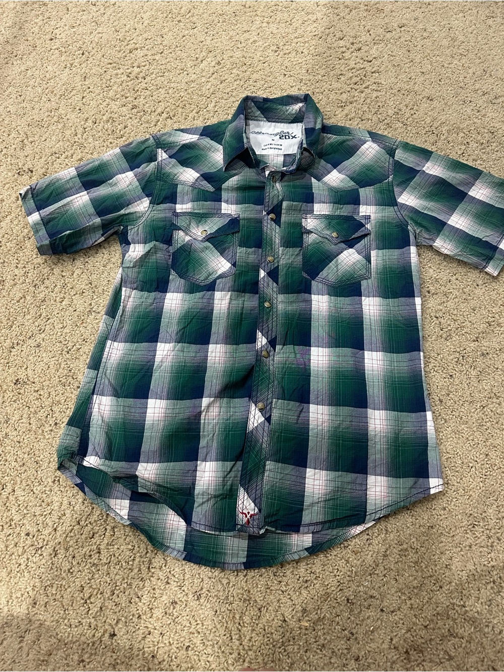 Wrangler Green & Blue Plaid Short-Sleeve Button-Down Shirt